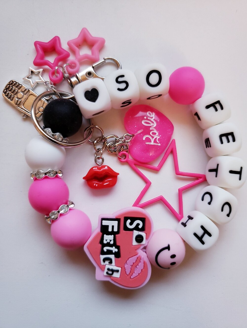Handmade Glow Beaded Silicone Focal Bead Mean Girls So Fetch Wristlet Keychain
